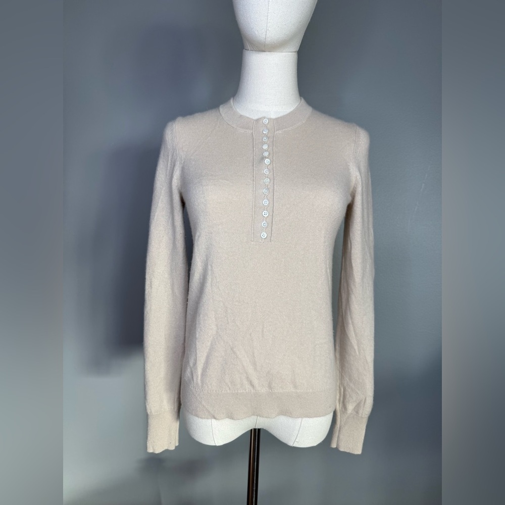 Theory Cashmere Sweater in Beige Ivory Button Front